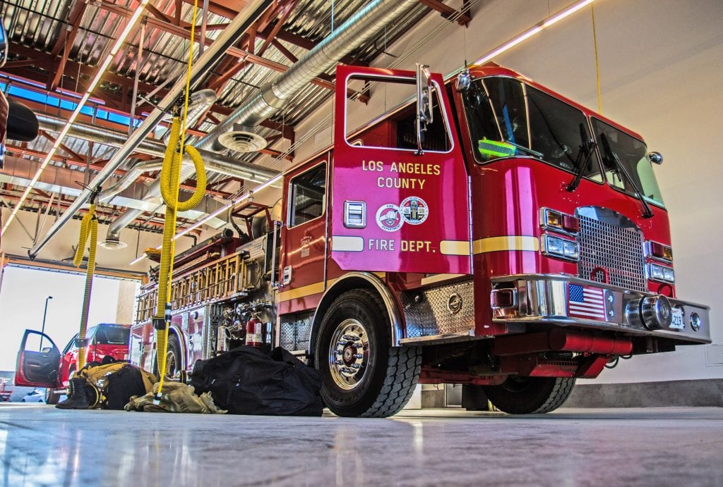 Engine 143, formerly 124, sits inside the apparatus bay at Fire Station 143. Austin Dave/The Signal