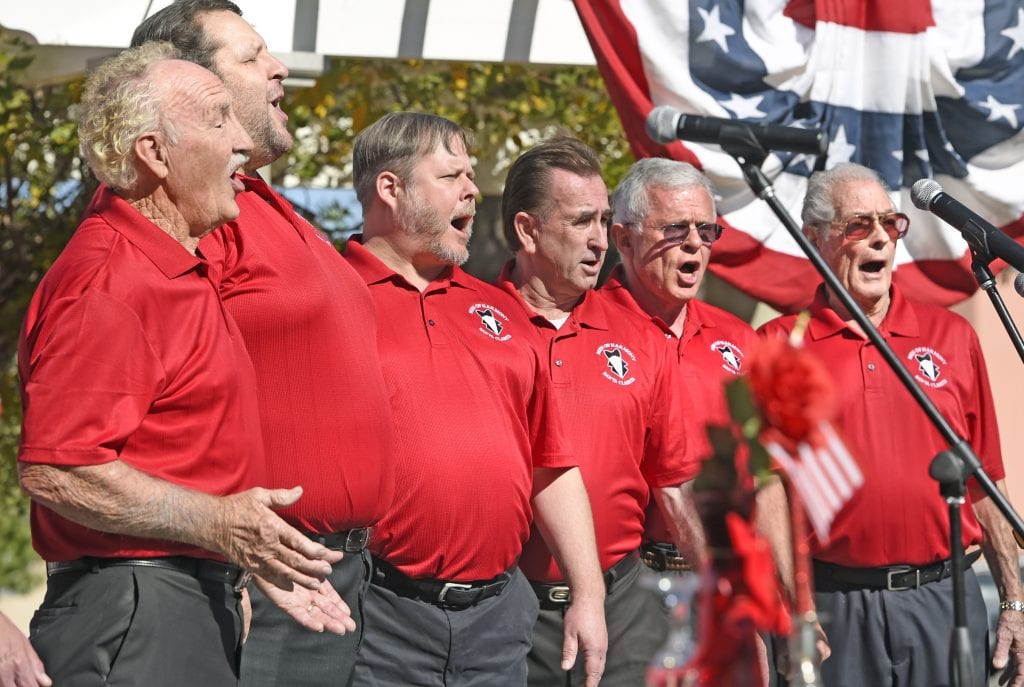 The Men of Harmony sing The Songs of the Military Service at the annual Veterans Day Ceremony held at Veteran's Historical park in Newhall on Friday. Dan Watson/The Signal