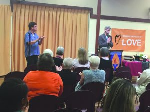 Rev. Peter Fariday and Music Director Scoot Roewe lead the UU of SCV congregation in a prayer of gratefulness during Sunday service. The final Religious Exploration discussion session will be held at the Valencia Hills Clubhouse Nov 17 at 7 p.m.