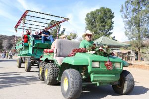 People participate in the wagon ride on a John Deere tractor at the Holiday Hoedown at the Gilchrist Farm near Saugus on Saturday. Nikolas Samuels/The Signal