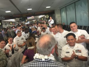 Veterans arrive at the airport.