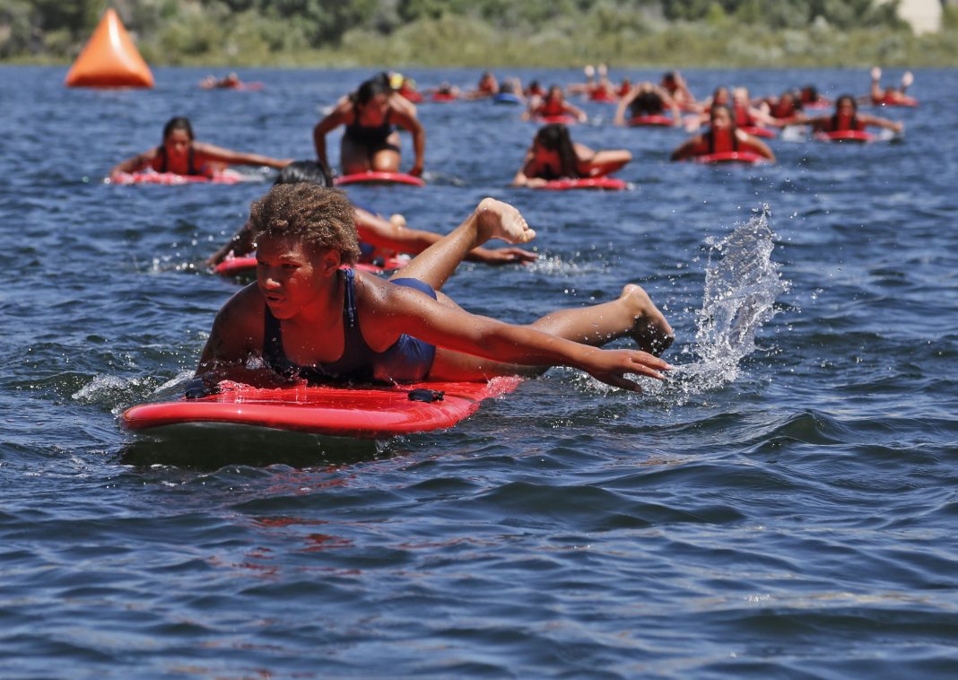 Los Angeles County Junior Lifeguards compete on Castaic Lake