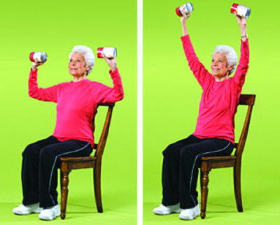 Studies show staying active is good for your mind as well as your body. Exercises seniors can do while self-isolating include the overhead arm raise. Courtesy of National Institutes of Health, Go4Life