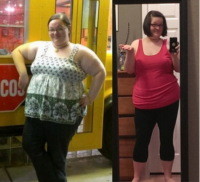 A 28-year-old female. 1,300 calories a day + going to gym 3 times a week. She went from 314 lbs. to 245 lbs. without any weight loss pills in 7 months. 