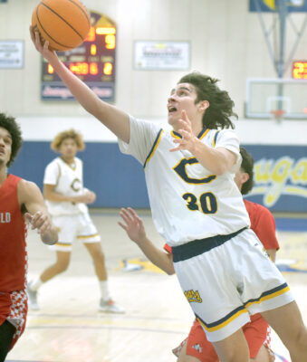 Dillon Barrientos (30) of College of the Canyons shoots against Bakersfield College at COC on Wednesday, 020123. Dan Watson/The Signal