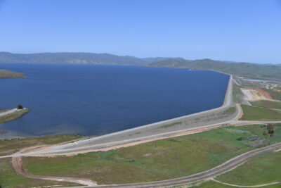 San Luis Reservoir in Merced County, which holds water supply for both the State Water Project and U.S. Bureau of Reclamation’s Central Valley Project, is now full. State Department of Water Resources photo taken April 14.