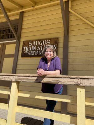 "Eva Gritz, archivist for the SCV Historical Society, outside her office in the Saugus Train Station at the Santa Clarita History Center. Gritz is part of a group working to achieve accreditation for the museums and collections operated by the Society." Courtesy photo.