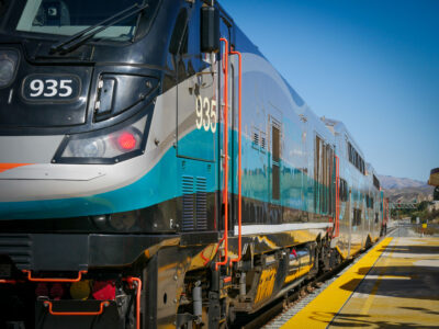 A new Metrolink train at the Vista Canyon Multi-Modal ribbon cutting ceremony at the Vista Canyon station. Katherine Quezada/ The Signal