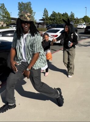 Jevin Smith dresses up as Lil Jon and films a TikTok video while picking up his children from Golden Valley High School. Courtesy photo.