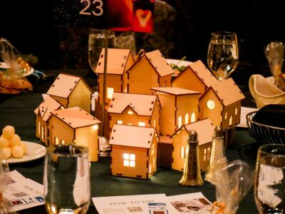 Homes made out of the leftover wood from the new Bridge to Home shelter facility as centerpieces for the dining tables at the Soup for the Soul annual gala on Saturday at the Hyatt Regency of Valencia. Katherine Quezada/ The Signal