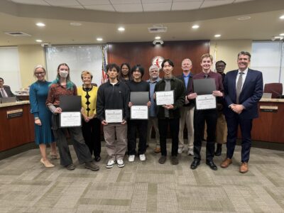 The National Merit Scholarship finalists from the William S. Hart Union High School District were honored at Wednesday’s governing board meeting. Tyler Wainfeld/The Signal