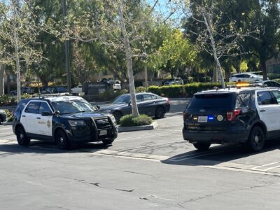 Deputies with the Santa Clarita Valley Sheriff's Station arrested a man on suspicion of assault with a deadly weapon on Monday in front of Corner Bakery near the intersection of Valencia Boulevard and McBean Parkway, according to officials. Katherine Quezada/The Signal.