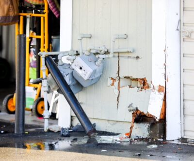 SCV Sheriff's Station and L.A. County Fire Department personnel responded to a traffic collision that struck a gas meter on Tuesday afternoon. Habeba Mostafa/The Signal.