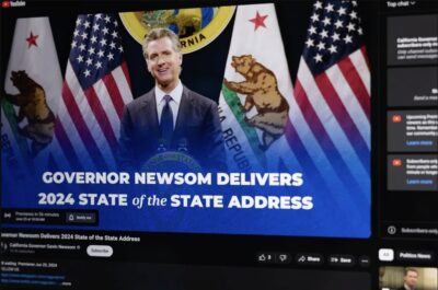 Gov. Gavin Newsom delivers a pre-recorded State of the State address via YouTube on June 25, 2024. Photo by Miguel Gutierrez Jr., CalMatters 