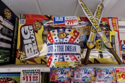 A legal fireworks stand in the city of Vernon sells fireworks that aren't aerial and don't explode, on July 2, 2024. The stand is operated by the Rotary club in Vernon. Photo by Ted Soqui for CalMatters 
