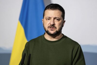 Ukraine’s President Volodymyr Zelenskyy addresses media in Kehrsatz near Bern, Switzerland, on Jan. 15, 2024. Pool photo by Alessandro Della Valle/AFP via Getty Images.