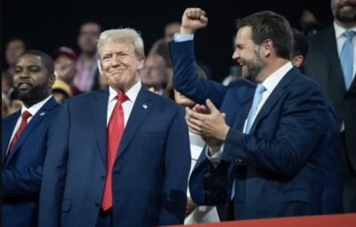 Former President Donald Trump and his running mate Sen. J.D. Vance, R-Ohio, at the 2024 Republican National Convention in Milwaukee, Wisconsin, on July 15, 2024. Photo by Madalina Vasiliu. 