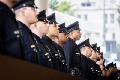 A file photo of police officers in Los Angeles on May 28, 2024. Photo by John Fredricks.