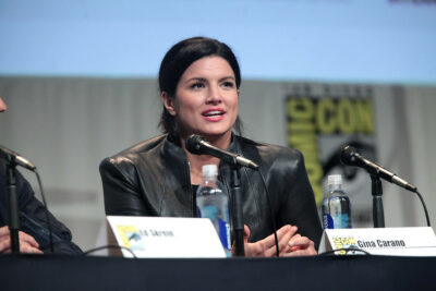 Gina Carano, shown here speaking at the 2015 San Diego Comic Con International, is suing Disney for discrimination over her firing from “The Mandalorian” in 2021. "Gina Carano" by Gage Skidmore is licensed under CC BY-SA 2.0.