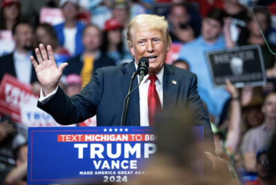 Former President Donald J. Trump speaks at a rally at the Van An