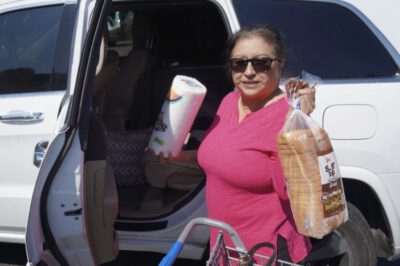Josephine, a retiree from Port Huron, Michigan, visits a food ba