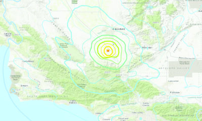 A map from the US Geological Survey shows where the earthuake was felt most intensely. Courtesy photo