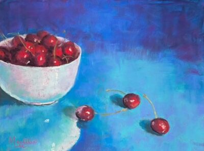 "Cherries In A White Bowl," by Georgio Mardilan.