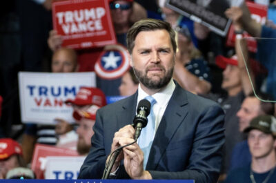 Republican vice presidential nominee Sen. JD Vance speaks at the Van Andel Arena in Grand Rapids, Mich., on July 20, 2024. Photo by Madalina Vasiliu.