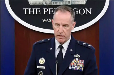 In a still from video, Pentagon press secretary Air Force Maj. Gen. Pat Ryder conducts a briefing at the Pentagon in Arlington, Viriginia, on Sept. 3, 2024. U.S. Department of Defense/Screenshot