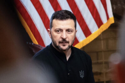 Ukrainian President Volodymyr Zelenskyy during a meeting with House Speaker Mike Johnson (R-La.) in Washington on July 10, 2024. Photo by Madalina Vasiliu.