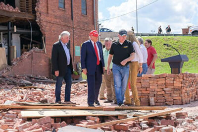 President Donald Trump visits the scene of damage from Hurricane Helene in Valdosta, Georgia, in October 2024. Damage from Hurricane Helene in Western North Carolina. Photo courtesy of Samaritan's Purse.