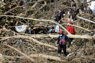 Rescue workers look for bodies after Hurricane Helene in Asheville, N.C., on Oct. 6, 2024. Photo by John Fredricks.