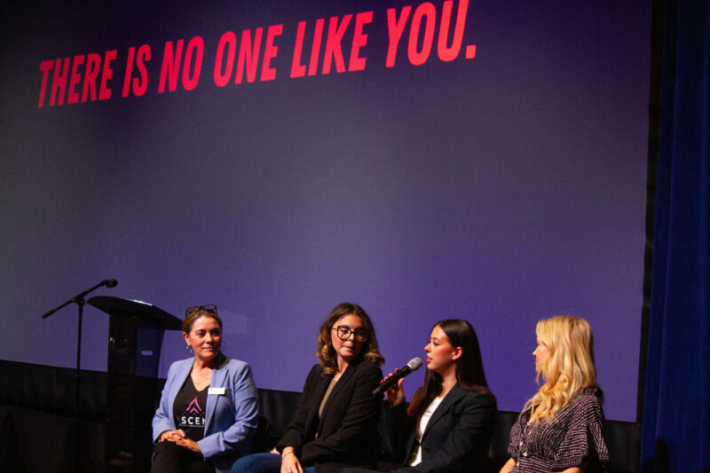 Jessica Campbell, owner of PO3 Agency, speaks to young girls on Saturday during the first annual ASCEND conference, hosted by the WiSH Education Foundation and the Soroptimist International of Valencia at the Saugus High School Performing Arts Center on October 26, 2024. Campbell spoke alongside her mother, Olga Campbell, Samantha Morrow, and Heather DeAngelis. Trisha Anas/ The Signal.