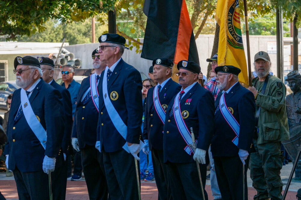 The Knights of Columbus Santa Clarita Assembly Vietnam Veterans of America, Chapter 355 at the start of the Veterans Day Ceremony held at the Veterans Historical Plaza in Old Town Newhall. Katherine Quezada/The Signal