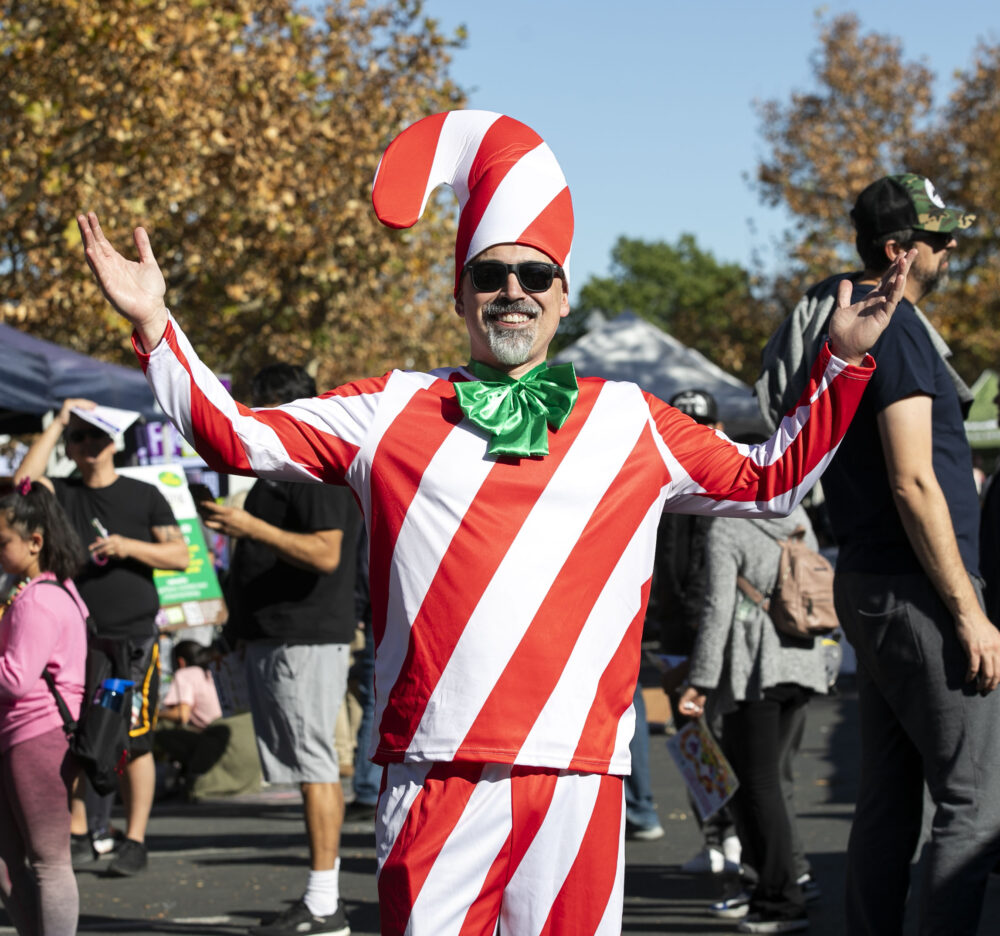 Joe Satorhelyi, executive director of SCV Education, passes out free books to visitors who come to the booth during the 17th annual Santa Clarita Family Literacy Festival at Old Town Newhall Library on Saturday, Dec. 7, 2024. Habeba Mostafa/ The Signal