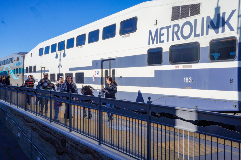 Metrolink in partnership with the city of Santa Clarita hosted its Holiday Express Train, which gave passengers a holiday season experience with decorations, carolers, characters and festive surprises at the Vista Canyon Multi-Modal Center on Sunday Dec. 15, 2024. Katherine Quezada/The Signal