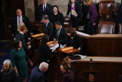 Congressional tellers and other staff congregate in the House of Representatives ahead of the certification of President-elect Donald Trump’s 2024 election victory in Washington on Jan. 6, 2025. Photo by Madalina Vasiliu.