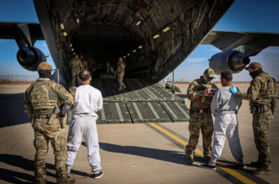 The first flight carrying criminal illegal immigrants to Guantanamo Bay prepares to depart, in El Paso, Texas, on Feb. 4, 2025. Photo courtesy of the Department of Homeland Security.