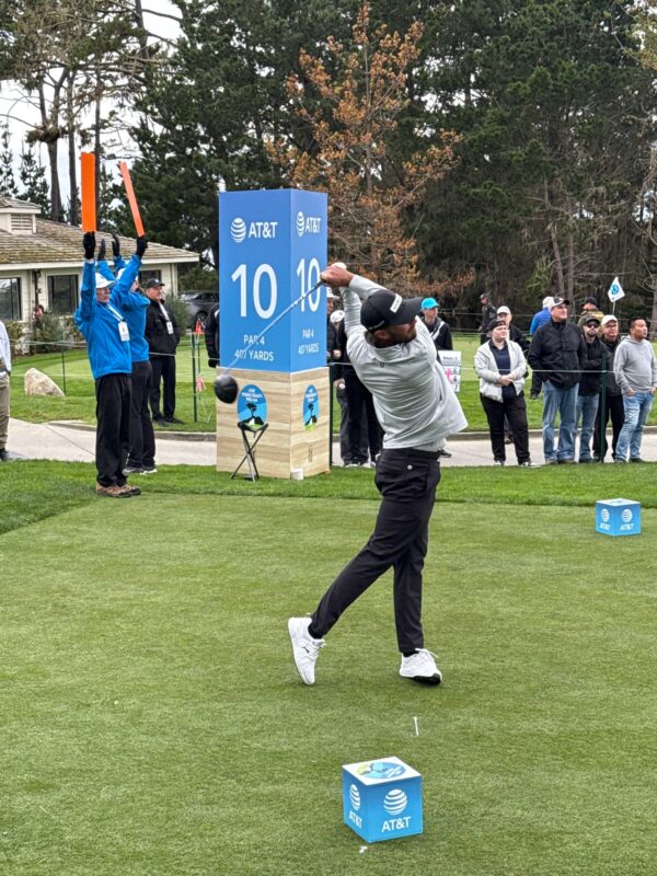 Valencia High School alumnus Max Homa drives from the 10th tee box during the Pebble Beach Pro-Am recently held in Monterey. Photo courtesy of Stanley Elrich.
