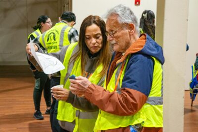 Volunteers Renne Roque (left) and Jerry Charbonneau moments before they head out for the 2025 Homeless Count on Feb. 18, 2025 at the Centre in Santa Clarita, Calif. Katherine Quezada/The Signal