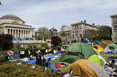 Columbia University students protest the Israel/Gaza conflict at Columbia University in New York City on April 27, 2024. Photo by Emel Akan.