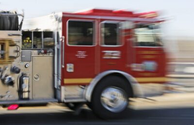 FILE PHOTO A Los Angeles County Fire Department truck moves quickly to scene. Katharine Lotze/The Signal