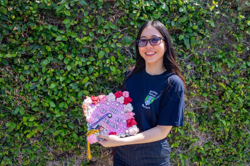 Future Oxford student Christina Paz Arguello with her cap from UC Berkeley on May 24, 2025 in Canyon Country, Calif. Katherine Quezada/The Signal