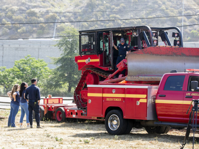 Attendees could go on the L.A. County Fire Dozer during the Summer Fire Safety Press Conference at Towsley Canyon Trailhead on Friday, June 20, 2025. Habeba Mostafa/ The Signal