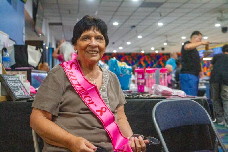 Cancer survivor Maryann Spalliell at the annual STRIKE OUT Breast Cancer tournament at the Santa Clarita Lanes aimed to raise funds for the Susan G. Komen 2025 Walk to End Breast Cancer scheduled for later this year, on July 12, 2025 in Saugus, Calif. Katherine Quezada/The Signal