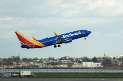 A Southwest airplane takes off at LaGuardia airport in East Elmhurst in New York City on March 31, 2025. Photo by Samira Bouaou.