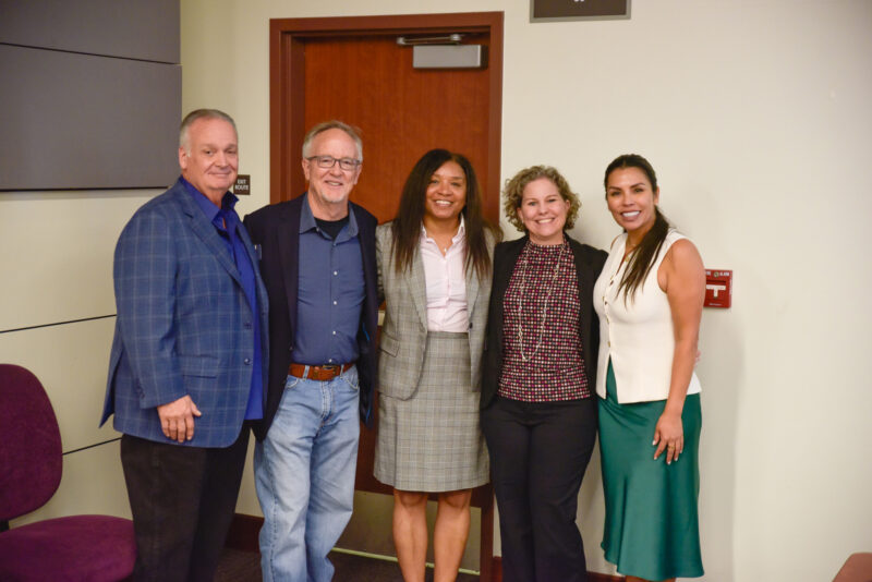 From left: Scott Schauer, Gary Horton, Monica Lee Copeland, Shawna Mann and Darlene Trevino at the College of the Canyons Foundation board installation reception. Photo courtesy of Mari Kneisel.