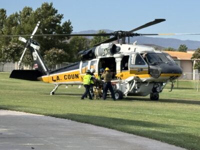 A minor is airlifted to the hospital in unknown condition after they were involved in an E-bike crash on July 26, 2025 near West Creek Park in Valencia. Michael Picarella/The Signal