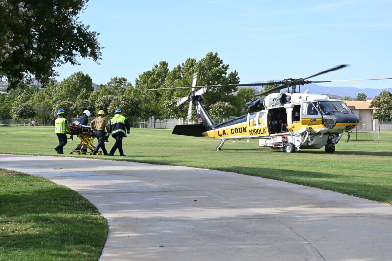 A minor is airlifted to the hospital in unknown condition after being involved in an E-bike crash near West Creek Park in Valencia, July 26, 2025. Michael Picarella/The Signal