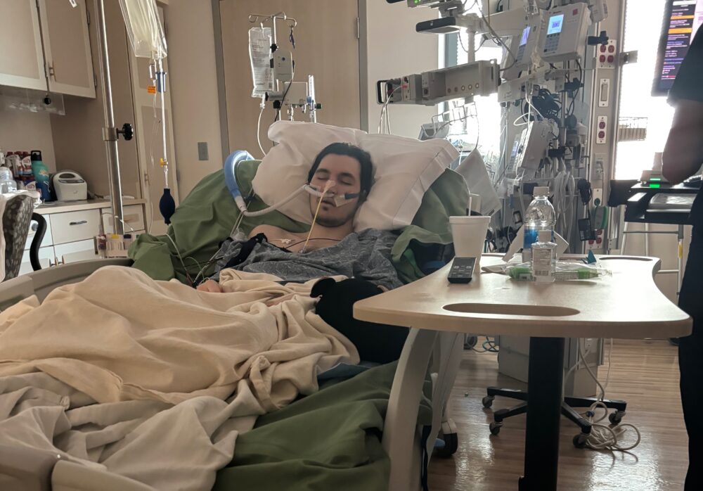 Mateo Franco spends time in bed due to deteriorating lungs at the Mayo Clinic in Phoenix, Arizona, July 2025. Photo courtesy of the Franco family